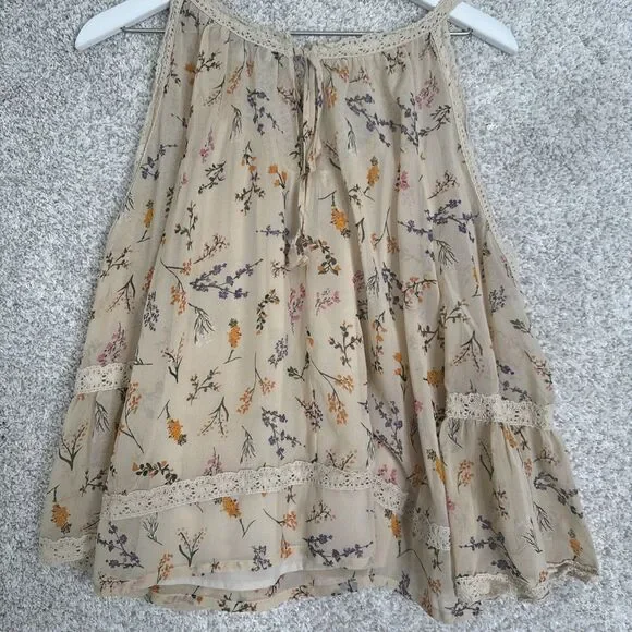 Rebecca Minkoff XS Floral Print Sheer Cold Shoulder Bell Sleeve Blouse Top - Picture 5 of 11